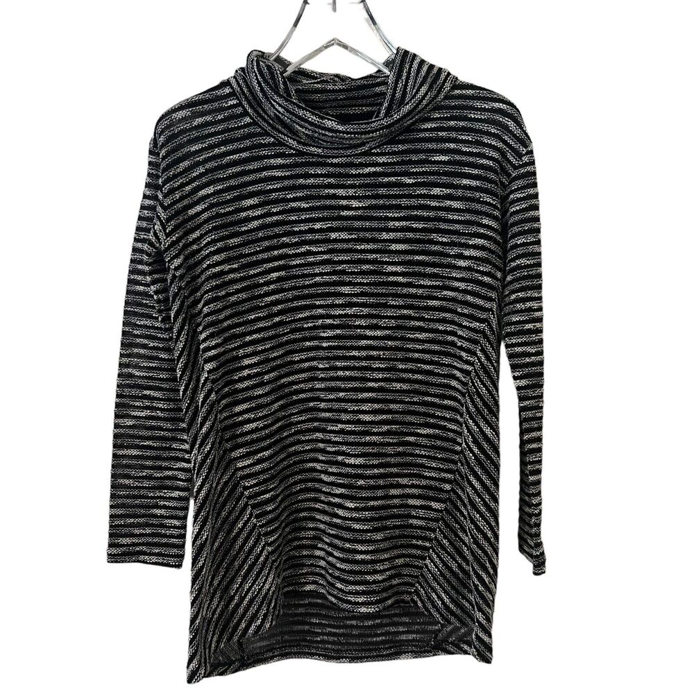 🌵 J. Jill Black & White Striped Textured Cowl Neck Long Sleeve Sweater - Small